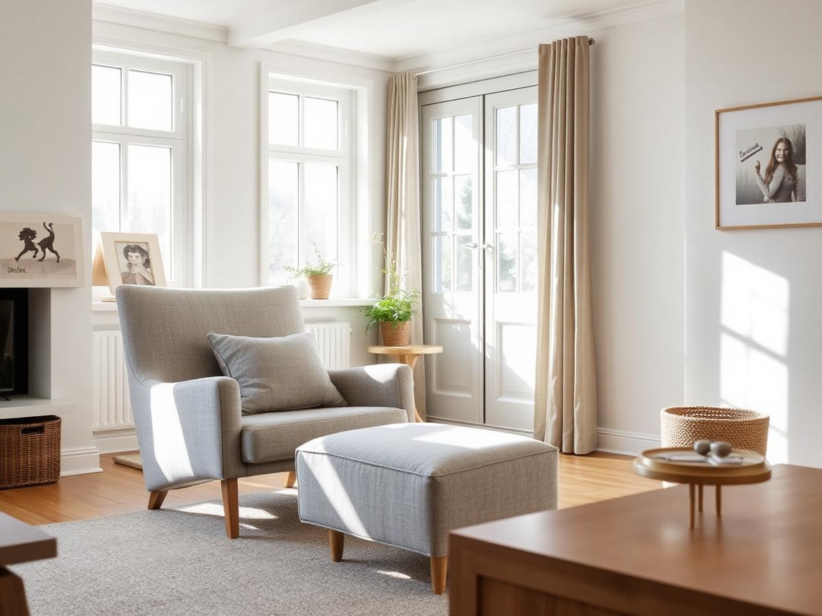 Heller Polstersessel in einem gepflegten Wohnzimmer